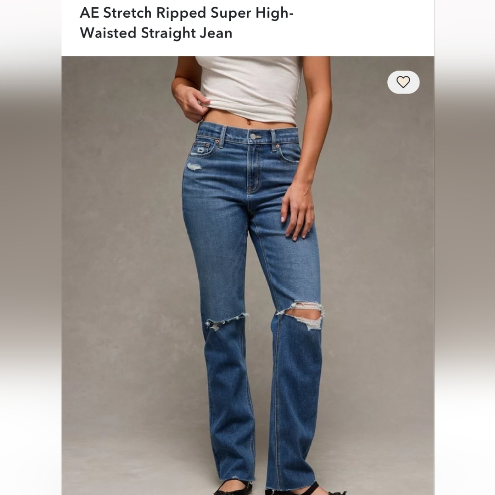 AE Stretch Ripped Super High-Waisted Straight Jean, NWT, 0 Short